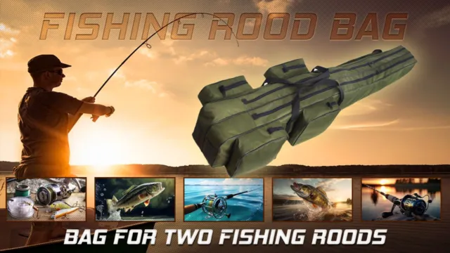 FISHING ROD HOLDALL BAG 3 POCKETS 150-190cm for made up rods reels GREEN  BLACK £41.97 - PicClick UK