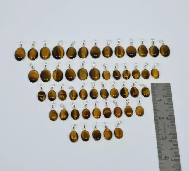 Wholesale 50Pc 925 Solid Sterling Silver Tiger Eye Pendant Lot I910