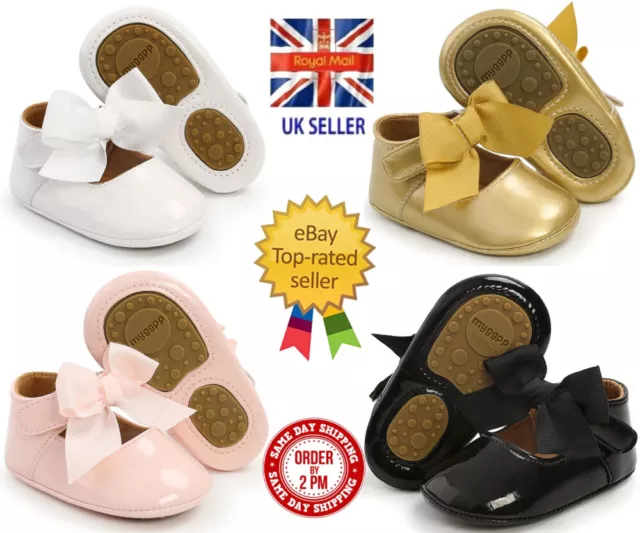 Newborn Baby Girl Princess Glossy Non Slip Shoes Soft Sole Cute Bow Decoration