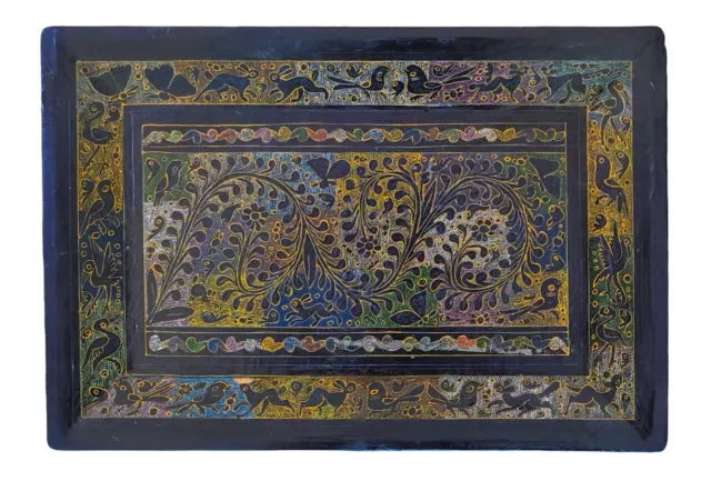 Burmese / Myanmar,  Hand Painted Black Lacquer Tray, Old Traditional Handicrafts