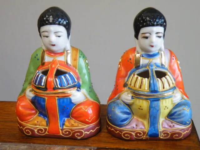LOT of 2 Vintage BUDDAH Ceramic INCENSE BURNERS Hand Painted JAPAN Free Ship