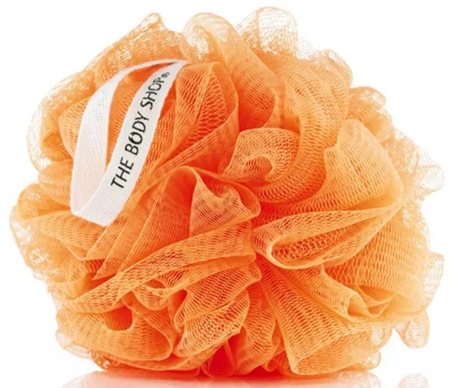 Body Shop  ORANGE SATSUMA Bath Shower Lily Polisher Wash Puff Scrunchie Sponge