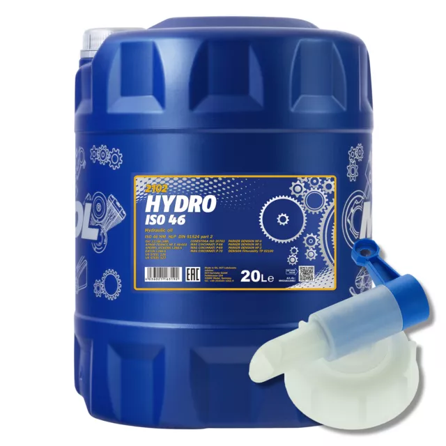 Bote de aceite hidráulico Mannol de 20 l ISO 46 HLP 46 + grifo de escape aceite industrial