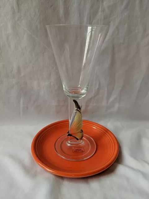 Franz Porcelain Butterfly Wine Glass Austrian Crystal 8" 24% Lead Crystal Glass