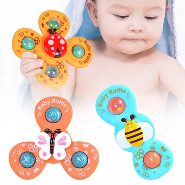 3x Baby Suction Cup B Spinner Cartoon Toys Fidget Infant Fun Butterfly Toy Gifts