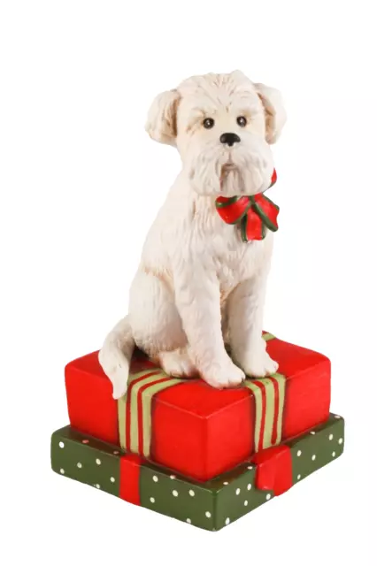 Vintage White Scottie Terrier Dog Christmas Schmid Music Box Gordon Fraser 1984