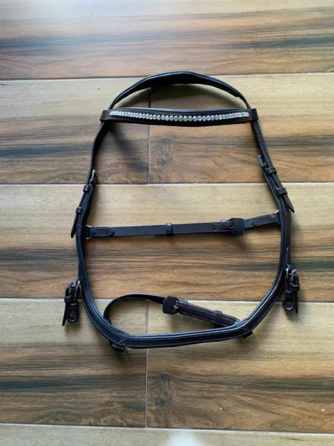 Horse Micklem Leather Bridle with Bling Browband black size cob