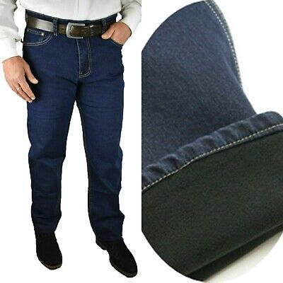 Jeans Uomo Imbottito Elasticizzato Felpato pantalone termico Pile 5 Tasche Blu