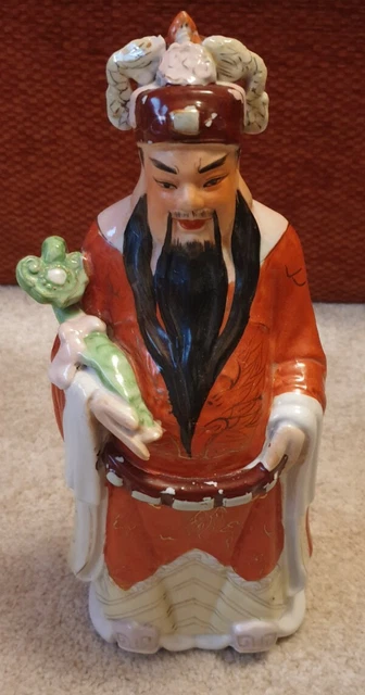 Vintage Chinese Immortal Wise Man Figurine 29 Cm. Happy Face