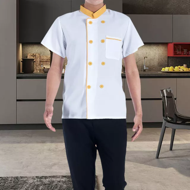 Chef Uniform Contrast Color Stand Collar Easy to Wash Chef Shirt Kitchen