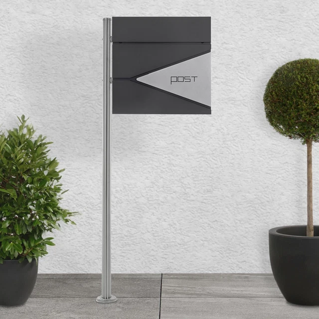 Boîte aux lettres sur une pied boîte postale anthracite/argent en design moderne