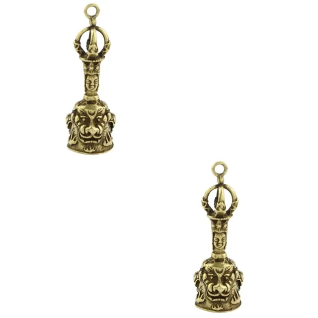 2 PCS Buddhist Brass Bell Charms Metal Pendants Antique Buddha Ornaments