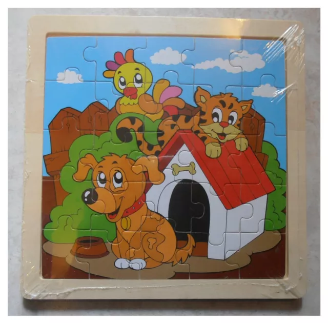PUZZLE CORNICE IN legno 25 pezzi cane cuccia osso gatto pappagallo giardino  EUR 4,90 - PicClick IT