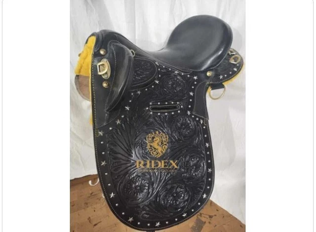 Selle D'Attelage Stock Australien En Cuir - Taille 15 Pouces, Noire, Haute Qualité - Toutes Tailles Disponibles