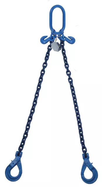 Grade 100 2 Leg 16mm Chain Sling 14 tonne Lifting Rigging Safety Hook 2-6mtr