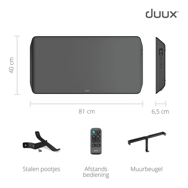 Radiateur Électrique Duux Edge 2000W | Convecteur Mural Gris | IP24 Salle De Bain | Contrôle App Et Remote