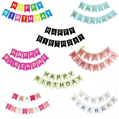 Happy Birthday Bunting Banner Pastel Hanging Letter Party Decor Garland Balloons