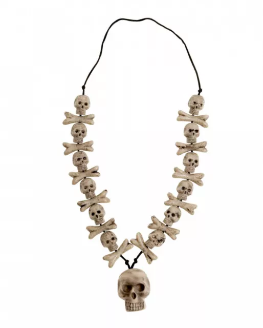 Beige Knochen & Totenkopf Halskette als Kostüm Accessoire