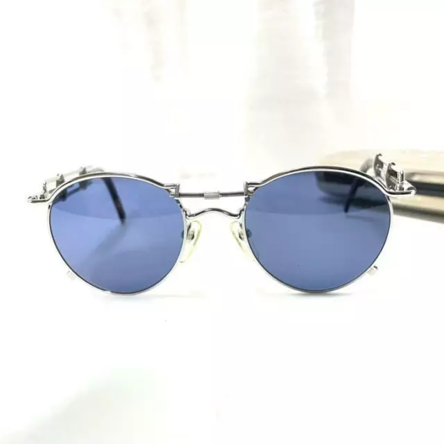 Jean Paul Gaultier Tornillo Motivo Ovalado Gafas de Sol Plata Marco Lente Azul