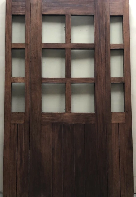 Rustic reclaimed lumber side lites door solid MAHOGANY wood laminate clear glass 3