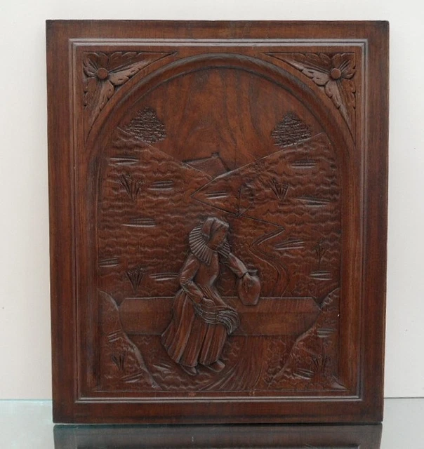 Grande Plaque Murale En Bois Sculpté Main – Déesse – Style Vintage Fait Main