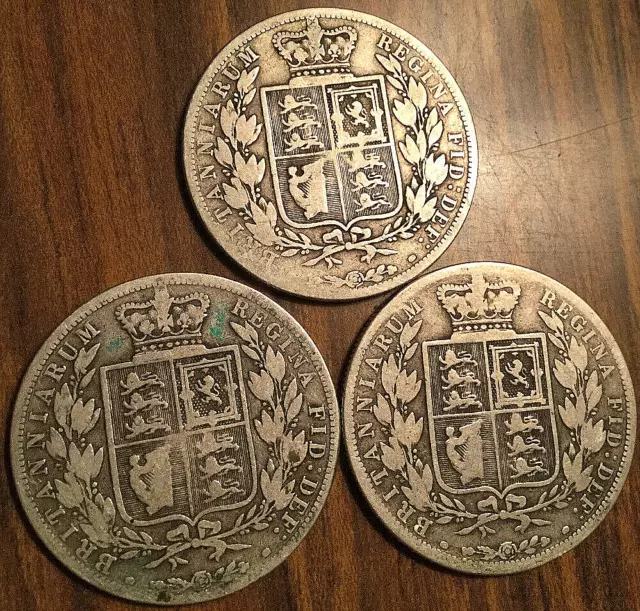 1881 1883 1884 Lot Of 3 Uk Gb Great Britain Silver Half Crown Coins