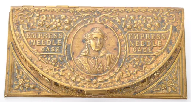 Rare 19Th Century Avery Style Brass Needle Case - 'The Empress'