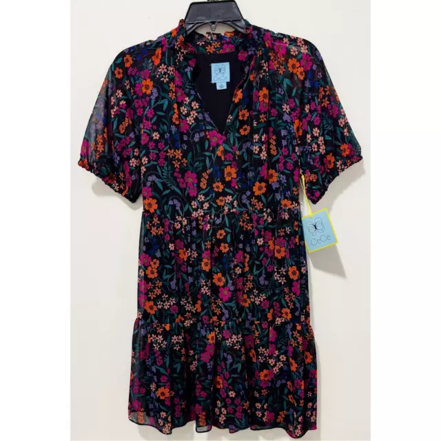 NWT: Cece - Women's Relaxed, Short Sleeve, Floral, Tiered, Babydoll Dress, XS