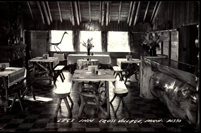 RPPC Postcard MI Cross Village Michigan Legs Inn, Interior c1950s LL Cook C8