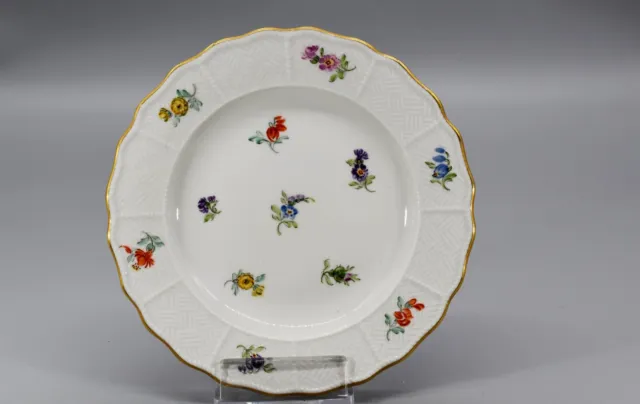 Meissen Schwertermarke Altozier Teller Streublumen Goldrand Porzellan D18cm