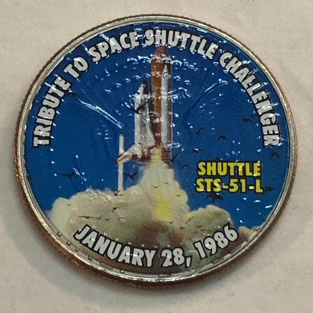 Colorized Kennedy half dollar TRIBUT TO SPACE SHUTTLE CHALLENGER 1/28/1986 #97