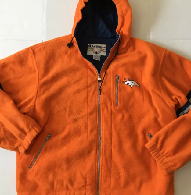 VINTAGE DENVER BRONCOS Fleece Champion Jacket Hood Full Zip Size XL $28 ...