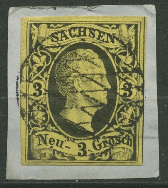 Sachsen 1851 König Friedrich August II. 3 Ngr., 6 gestempelt, Briefstück