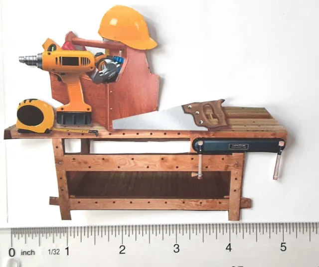 3D Carpenter WorkBench Drill Hard Hat Saw Card Scrapbook Embellishment 3707