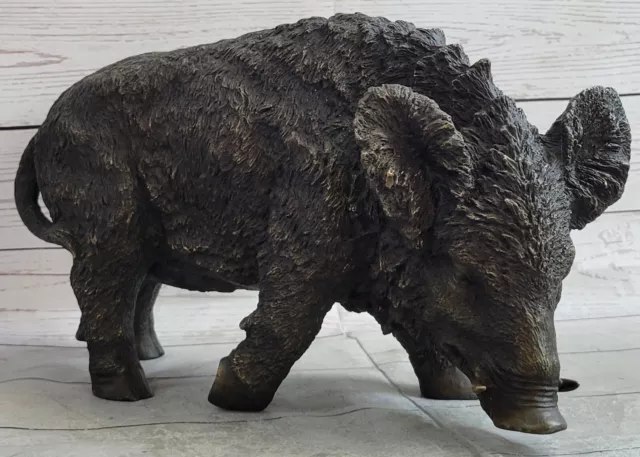 Vintage Style Bronze metal sculpture, statue of a boar, wild pig, great patina 3