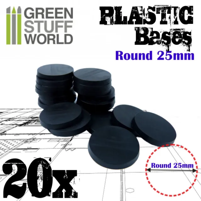 20x Socles Plastiques ROND 25mm Noir - Modelisme Figurines Bases Wargames