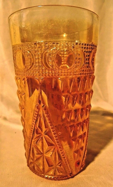 Vintage Carnival Verre Gobelet Perlé Spears Motif 1930S Jain Doré de Collection