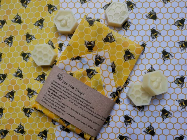 Natural Reusable Beeswax Food Wrap-Choose Your Size (Bees in Honeycomb)