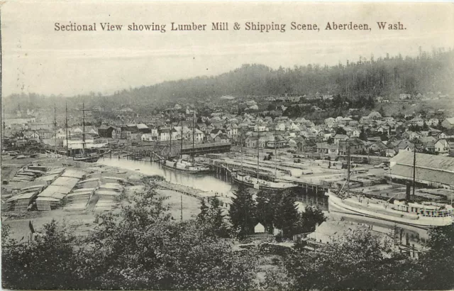 Wheelock Postcard; Aberdeen WA Limber Mill & Shipping Scene, Grays Harbor County