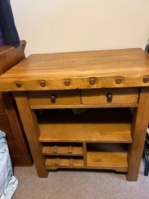 Beautiful Solid Wood Butcher's Block 90x90x60cm - Two Drawers - VGC Indeed