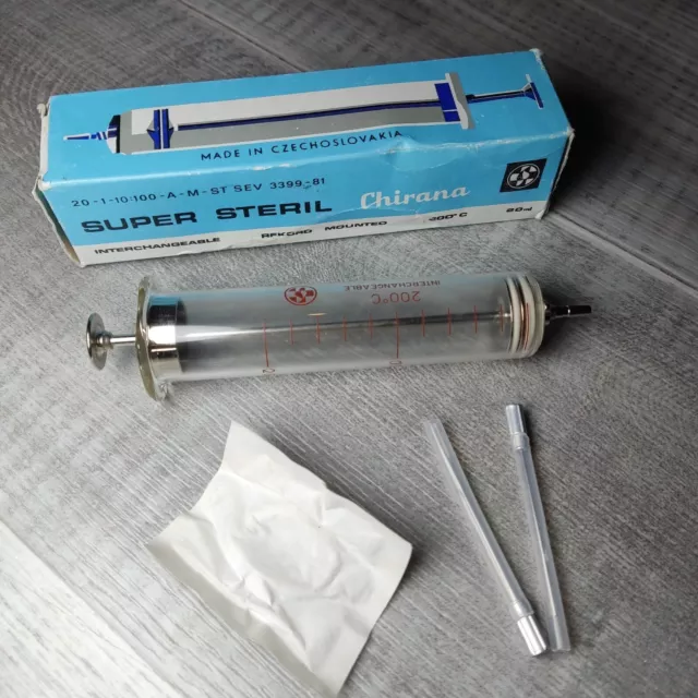 Vintage Syringe Collectible medical reusable USSR era glass  20 ml old rare item