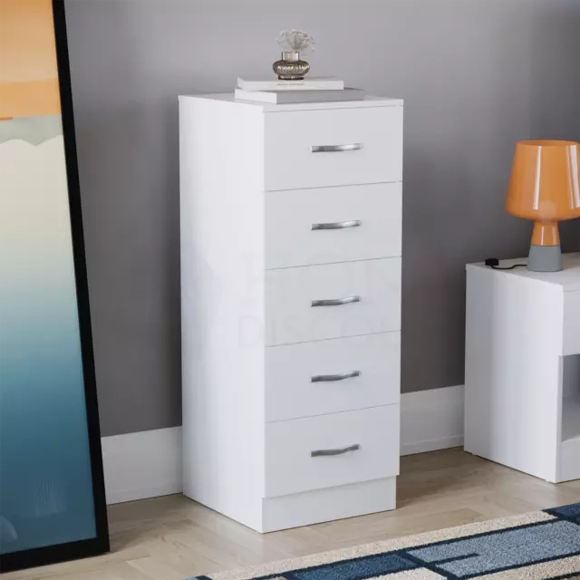 SALE 5 Drawer Narrow Chest Storage Cabinet White