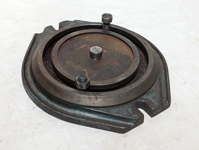 Vintage industrial milling machine vise swivel base as pictured