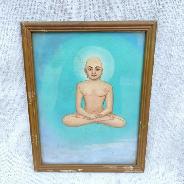Vintage Jainismo 24th Tirthankara Lord Mahavir Meditación Aceite en Lienzo PR167