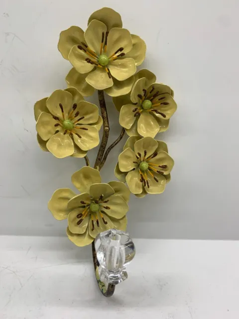 Yellow Flowers Gold Stem Metal Wall coat Hook With Glass Knob