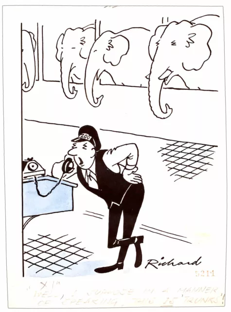 Richard "Telephone exchange Elephant Zoo joke" original cartoon artwork humour