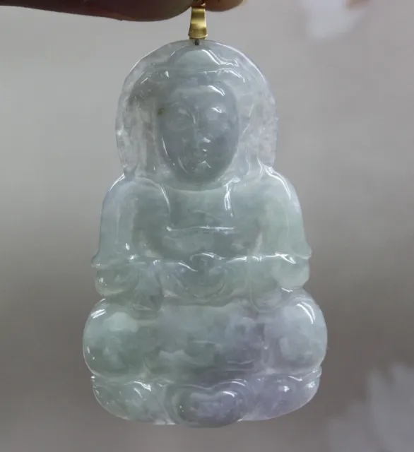 Certified Natural Type A Icy Lavender Green Jadeite Chinese Jade KwanYin Pendant