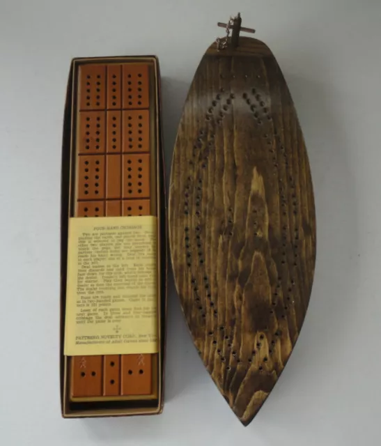 2 Como Nuevo Tablero de Cribbage Arte Popular De Colección Hecho a Mano Prisión de Maine Barco de Maine Madera Pattberg 694