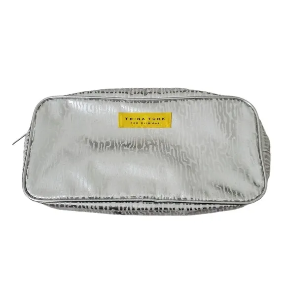 Trina Turk x Clinique Makeup Kit Travel Case Cosmetic Bag Silver/Yellow