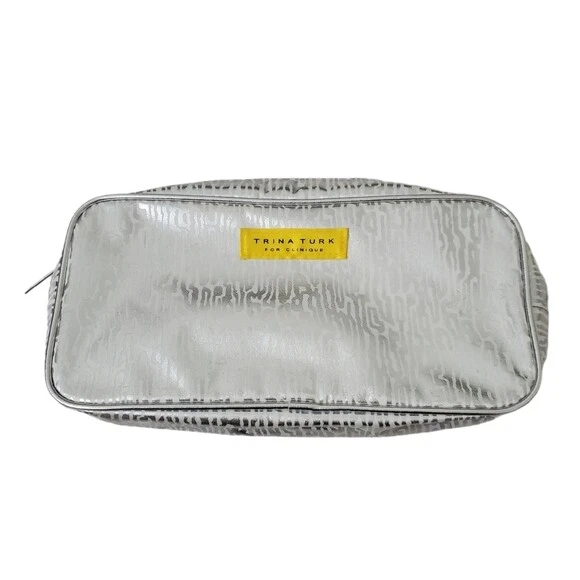 Trina Turk x Clinique Makeup Kit Travel Case Cosmetic Bag Silver/Yellow